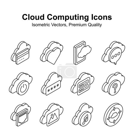 Ilustración de Echa un vistazo a este conjunto de vectores isométricos de computación en nube visualmente atractivos - Imagen libre de derechos