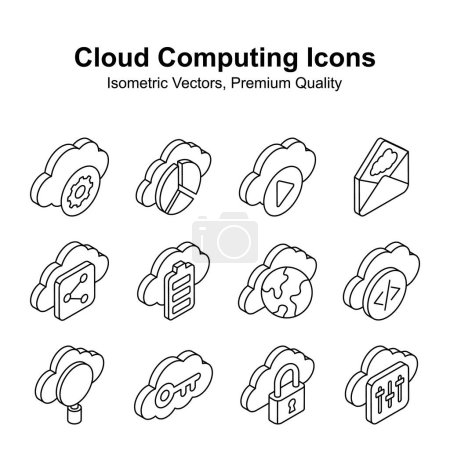 Consiga su asimiento en este conjunto de vectores isométricos de computación en la nube creativos, listo para el uso premium