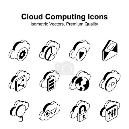 Consiga su asimiento en este conjunto de vectores isométricos de computación en la nube creativos, listo para el uso premium