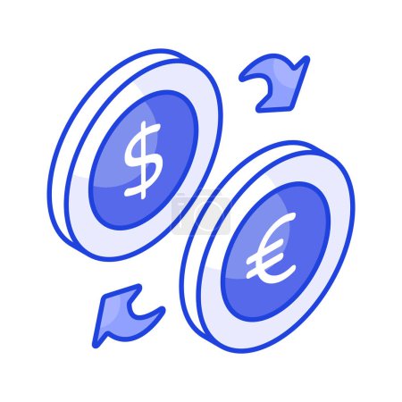 Currency with arrow denoting money exchange vector, currency convertor isometric icon