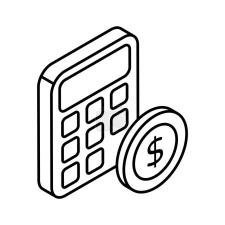 Calculator with coin denoting accounting concept vector, money calculation icon
