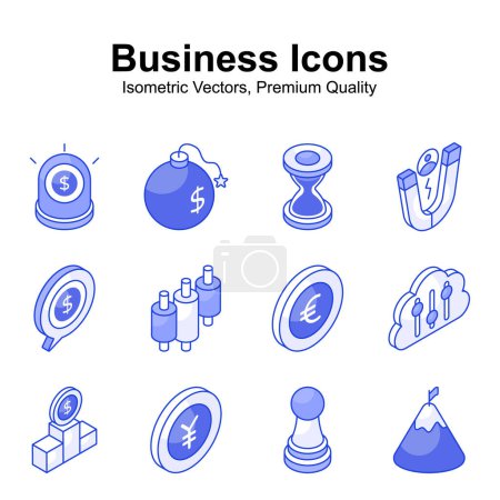 Schnappen Sie sich diese wunderschön gestalteten isometrischen Symbole für Unternehmen und Finanzen im modernen Stil