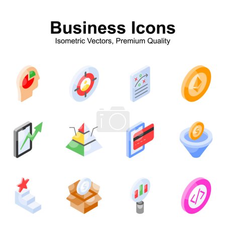 Ilustración de Echa un vistazo a este atractivo conjunto de iconos isométricos de negocios y finanzas - Imagen libre de derechos