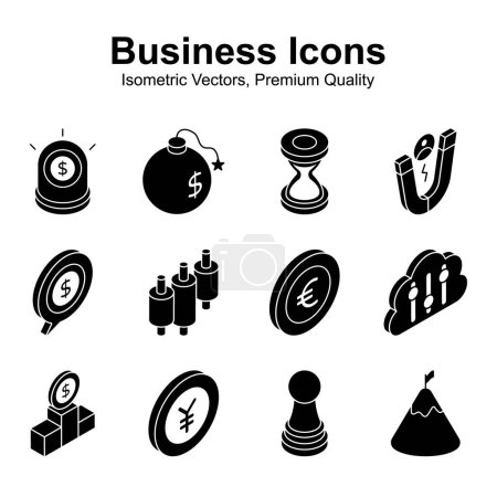 Erhalten Sie diese erstaunlichen Wirtschafts- und Finanzsymbole im trendigen isometrischen Stil, bereit für den Einsatz in Websites und mobilen Apps