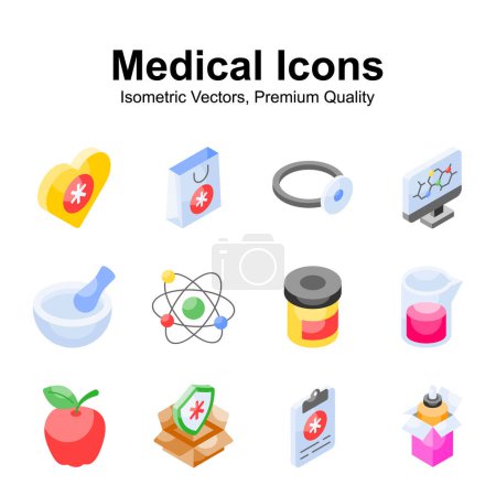 Illustration for Take a look at this creatively designed medical and healthcare isometric icons set - Royalty Free Image