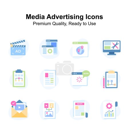 Obtenez cette créative conçu icônes uniques de la publicité des médias dans le style moderne