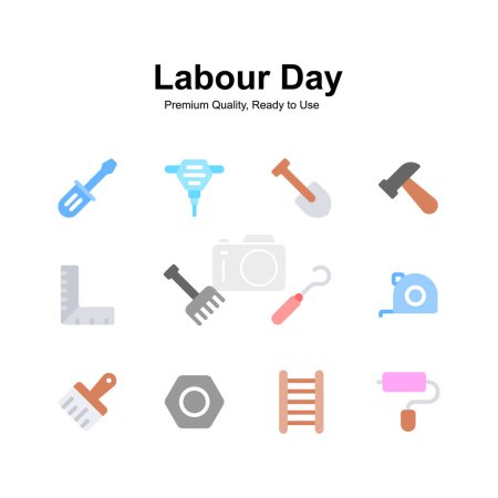 Illustration for Pack of labor day icons in trendy design isolated on white background - Royalty Free Image