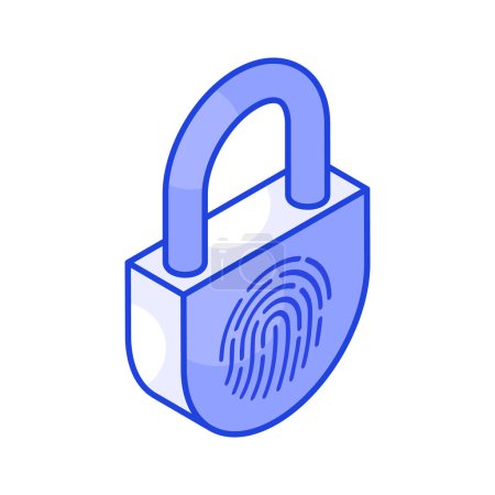 Editable isometric icon of fingerprint lock, smart authentication