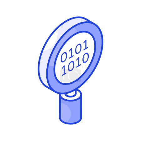 Binary code under magnifier, icon of binary search, code exploration