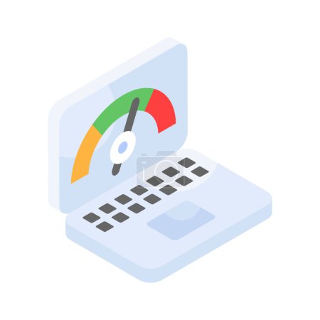 Illustration for Speedometer inside laptop screen, concept icon of laptop optimization - Royalty Free Image