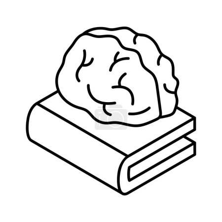 Cerveau humain sur livre, icône de l'intelligence artificielle, vecteur premium