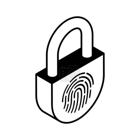 Editable isometric icon of fingerprint lock, smart authentication