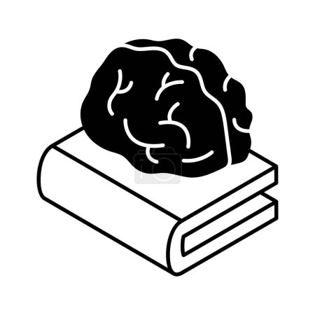 Cerveau humain sur livre, icône de l'intelligence artificielle, vecteur premium