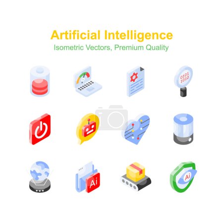 Premium isometric icons set of artificial intelligence, ready to use vectors