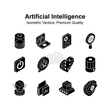 Premium isometric icons set of artificial intelligence, ready to use vectors