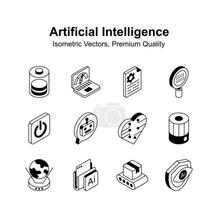 Premium isometrische Symbole Satz künstlicher Intelligenz, gebrauchsfertige Vektoren