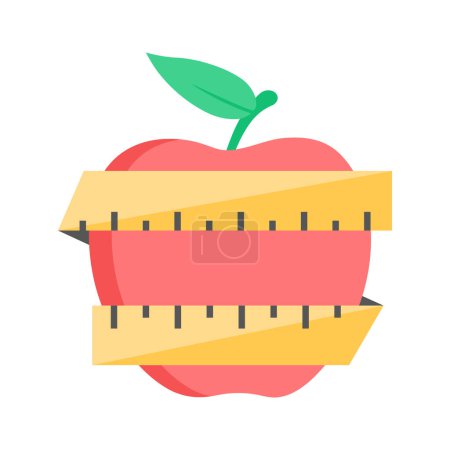 Apple with inches tape showing flat concept icon of diet, health diet