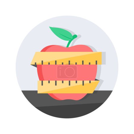 Illustration for Apple with inches tape showing flat concept icon of diet, health diet - Royalty Free Image