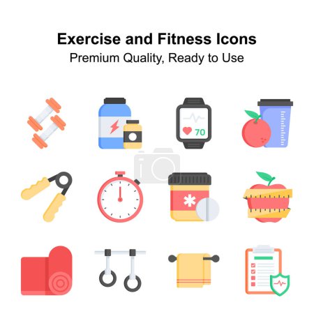 Illustration for Exercise and fitness icons set, ready for premium use - Royalty Free Image