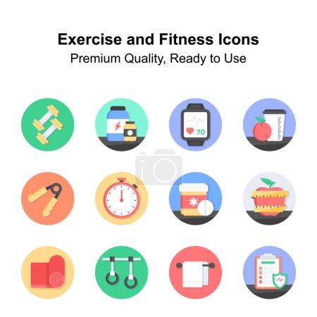 Conjunto de iconos de ejercicio y fitness, listo para uso premium