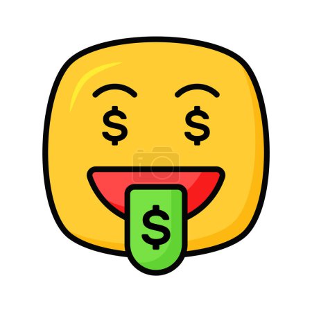 Rich emoji vector design, greedy expressions, dollar sign on tongue