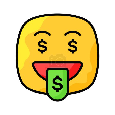 Reiches Emoji-Vektordesign, gierige Ausdrücke, Dollarzeichen auf der Zunge