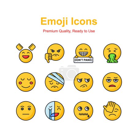Téléchargez les illustrations : Expressions emoji mignon, icônes emoticons ensemble - en licence libre de droit