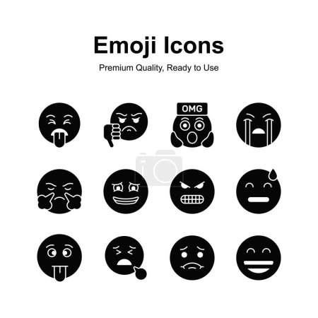 Téléchargez les illustrations : Ensemble d'icônes emoji, design vectoriel d'expressions mignonnes - en licence libre de droit