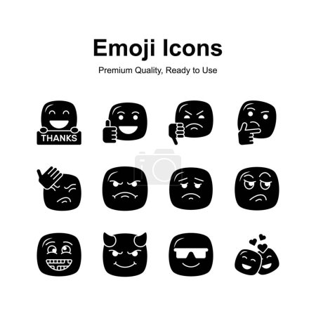 Téléchargez les illustrations : Expressions faciales mignonnes, ensemble d'icônes émoticônes, style design tendance - en licence libre de droit