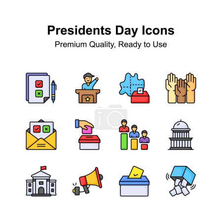 Symbole für den Tag des Präsidenten gesetzt, Premium-Vektoren einsatzbereit