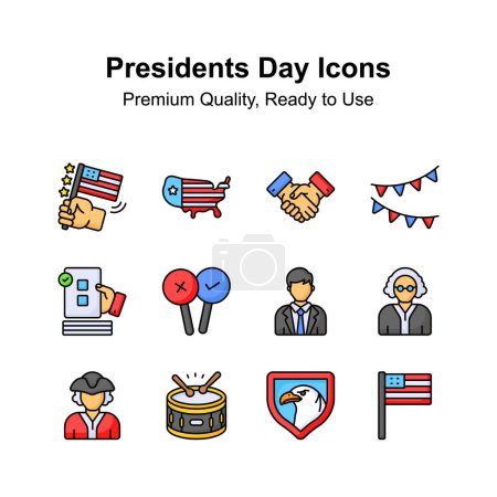 Pixel conjunto de iconos perfectos del día del presidente, día de las elecciones americanas