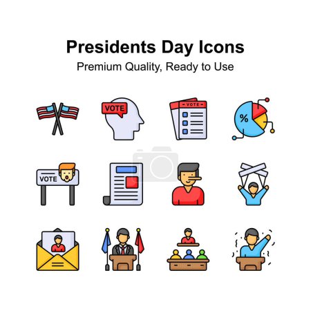 Ensemble d'icônes de jour de présidents visuellement parfaits, vecteurs personnalisables