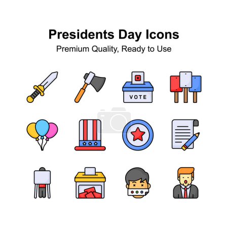 Echa un vistazo a este cuidadosamente elaborado día de los presidentes iconos conjunto