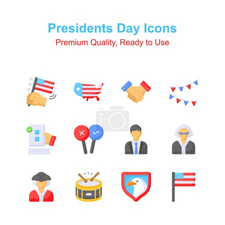 Pixel perfect icons set of president day, american elections day