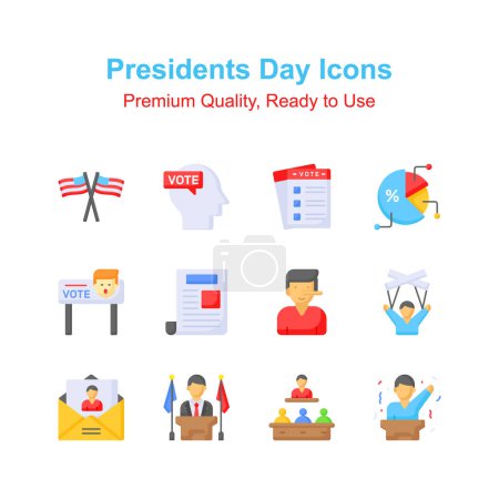 Téléchargez les illustrations : Ensemble d'icônes de jour de présidents visuellement parfaits, vecteurs personnalisables - en licence libre de droit