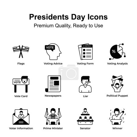 Téléchargez les illustrations : Ensemble d'icônes de jour de présidents visuellement parfaits, vecteurs personnalisables - en licence libre de droit