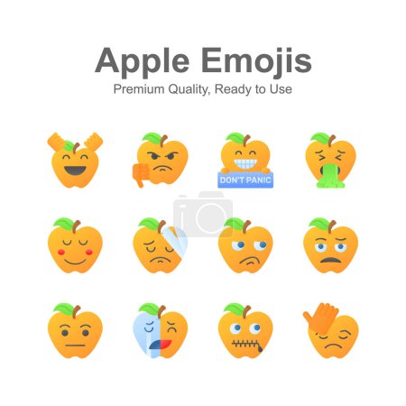 Téléchargez les illustrations : Expressions emoji mignon, icônes emoticons ensemble - en licence libre de droit