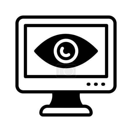Un ojo dentro de la pantalla del monitor que muestra el icono del concepto de monitoreo en estilo de moda