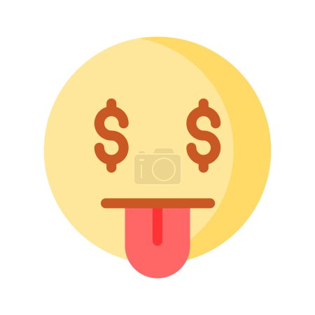 Reiches Emoji-Vektordesign, gierige Ausdrücke, Dollarzeichen auf der Zunge