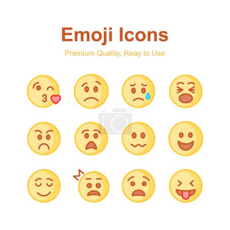 Téléchargez les illustrations : Icônes emoji mignon, vecteurs emoticon, isolé sur fond blanc - en licence libre de droit