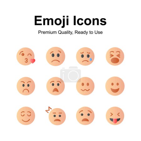 Cute emoji icons, emoticon vectors, isolated on white background