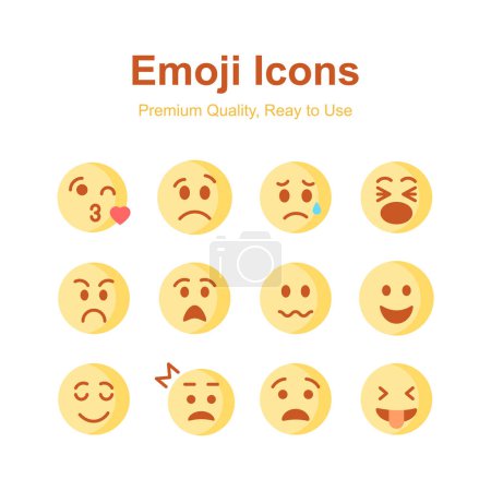 Téléchargez les illustrations : Icônes emoji mignon, vecteurs emoticon, isolé sur fond blanc - en licence libre de droit