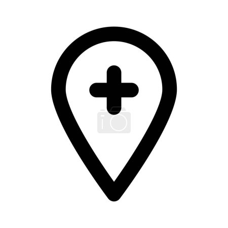 Medical sign inside map pin denoting concept icon of hospital location