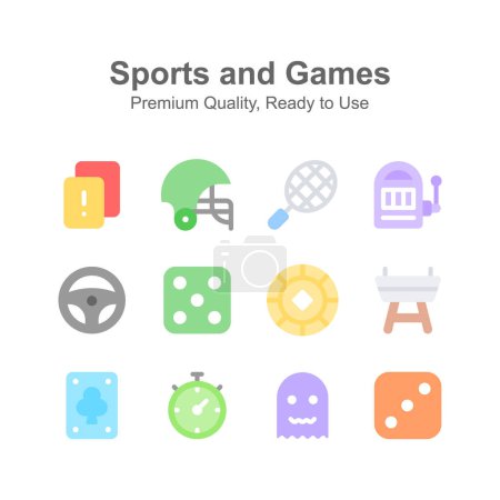 Gut gestaltete Sport- und Spielsymbole, isoliert auf weißem Hintergrund