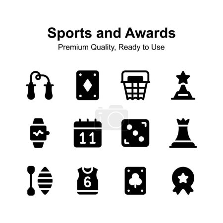 Ilustración de Conjunto de iconos de deportes, juegos y premios, listos para usar vectores - Imagen libre de derechos