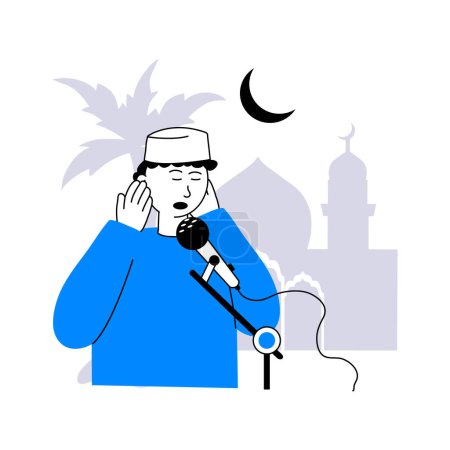 Illustration for The muezzin, a person who recite call of pray, calling adhan, islamic praying illustration - Royalty Free Image