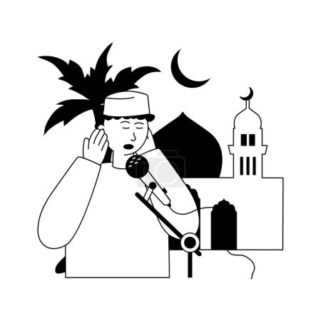Illustration for The muezzin, a person who recite call of pray, calling adhan, islamic praying illustration - Royalty Free Image