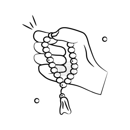 Téléchargez les illustrations : Main tenant tasbih, perles de prière conception vectorielle - en licence libre de droit