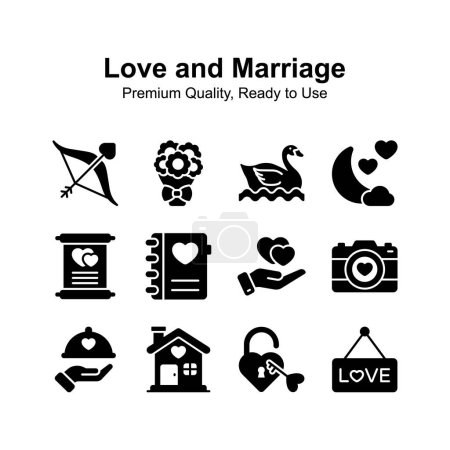Icônes d'amour et de mariage prêtes à l'emploi premium, faciles à utiliser et à télécharger