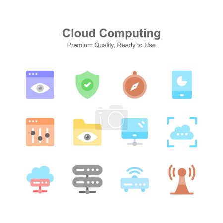 Ensemble d'icônes de cloud computing visuellement parfaites, prêtes pour une utilisation premium